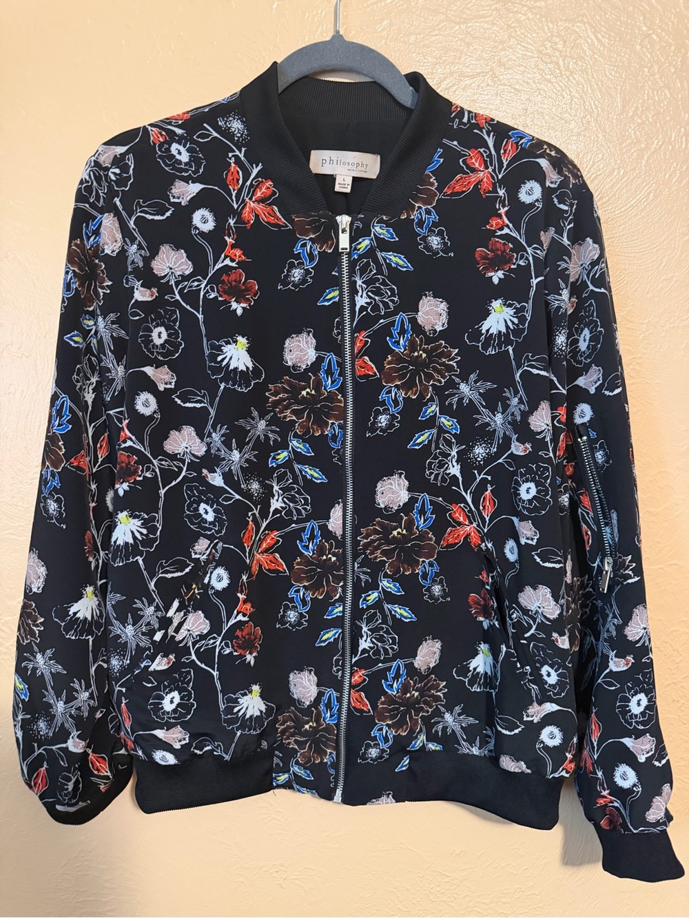 Philosophy Black Floral Zip Bomber Jacket